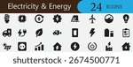 Renewable energy, green energy, solar, wind, eco power, electric car, charging, sustainable technology, electricity and energy icon set vector.