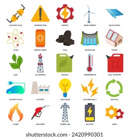 renewable energy, green technology icon set, Included icons as Light Bulb, Folder, Solar Panel, Battery and more symbols collection, logo isolated vector illustration