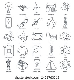 renewable energy, green technology icon set, Included icons as Light Bulb, Folder, Solar Panel, Battery and more symbols collection, logo isolated vector illustration
