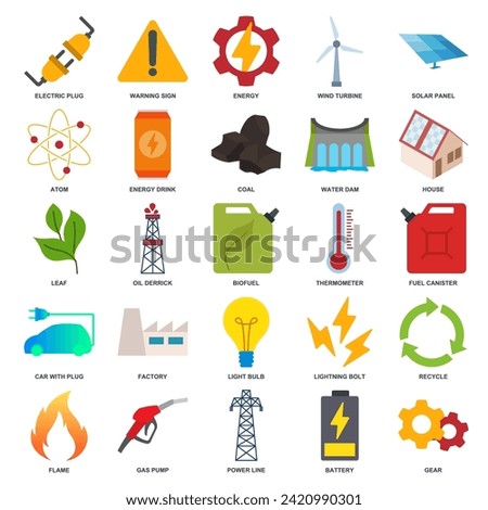 renewable energy, green technology icon set, Included icons as Light Bulb, Folder, Solar Panel, Battery and more symbols collection, logo isolated vector illustration