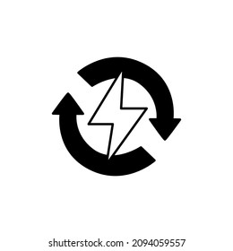 Icono de energía renovable en glifo plano negro, estilo relleno aislado en fondo blanco