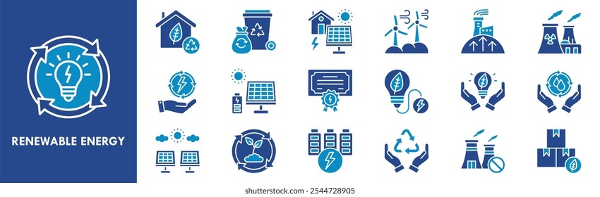 Renewable Energy icon collection set. Containing design electricity, renewable, technology, energy, eco