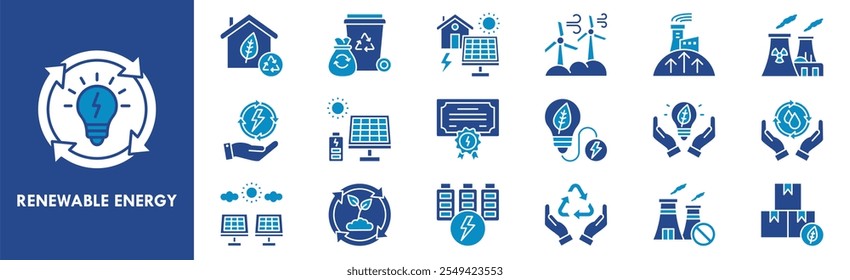 Renewable Energy icon collection set. Containing design electricity, renewable, technology, energy, eco
