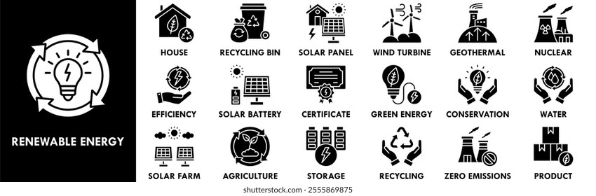 Renewable Energy icon collection set. Containing design electricity, renewable, technology, energy, eco