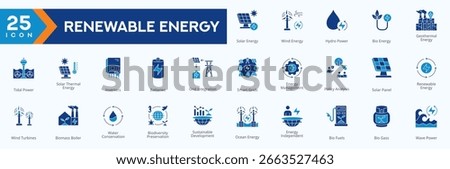 Renewable Energy - icon collection vector images Duotone Set
contains such Icon as  inverter, battery, grid integration, smart grid, tidal power, solar thermal and more.
Simple web icons set.


