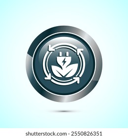 Renewable energy icon design illustration. Renewable power sign symbol, Gray Color Round Button Design