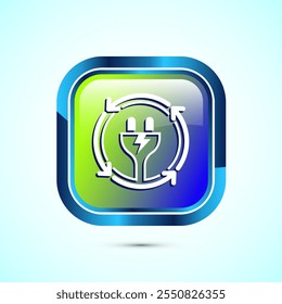 Renewable energy icon design illustration. Renewable power sign symbol, Glossy Square Button Design
