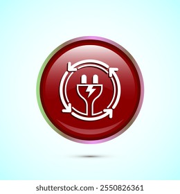 Renewable energy icon design illustration. Renewable power sign symbol, Red Color Round Button Design