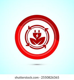 Renewable energy icon design illustration. Renewable power sign symbol, Red Color Button Design