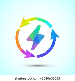 Renewable energy icon design illustration. Renewable power sign symbol, low poly style