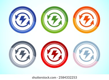 Renewable energy icon design illustration. Renewable power sign symbol, 6 color button design set