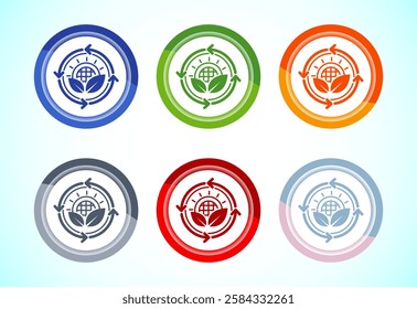 Renewable energy icon design illustration. Renewable power sign symbol, 6 color button design set