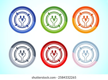 Renewable energy icon design illustration. Renewable power sign symbol, 6 color button design set