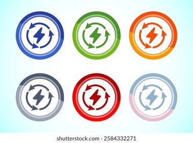 Renewable energy icon design illustration. Renewable power sign symbol, 6 color button design set