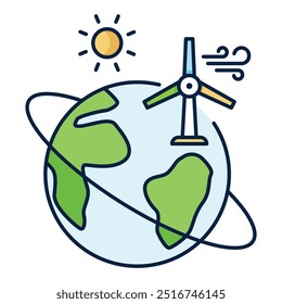Diseño de icono de energía renovable. Representa Sostenibilidad, Soluciones Ecológicas, Esfuerzos De Conservación, Conciencia Ambiental. Icono de Vector con trazo editable.