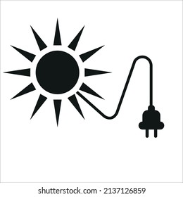 Renewable energy icon. Electricity source. Black sun plug on white background