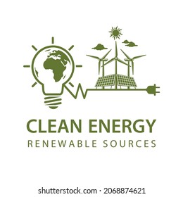 renewable energy icon with light bulb, wind turbine, solar panel and earth isolated on white background