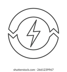 Icono de energía renovable. Relámpago y símbolo de flecha circular. Calentamiento global, ecología, Ilustración vectorial del medio ambiente en estilo de línea.