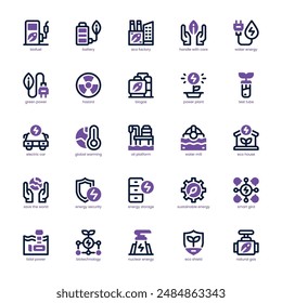 Renewable Energy icon pack for your website, mobile, presentation, and logo design. Renewable Energy icon dual tone design. Vector graphics illustration and editable stroke.