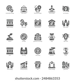 Icon Pack für erneuerbare Energien für Ihre Website, Ihr Handy, Ihre Präsentation und Ihr Logo-Design. Symboldesign für erneuerbare Energien. Grafikdarstellung der Vektorgrafik und bearbeitbarer Strich.