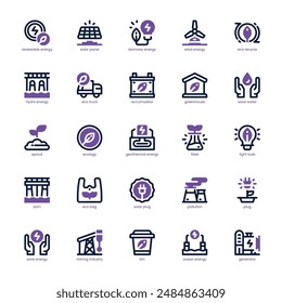 Renewable Energy icon pack for your website, mobile, presentation, and logo design. Renewable Energy icon dual tone design. Vector graphics illustration and editable stroke.