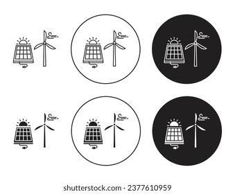 Renewable energy icon set. alternative electricity power vector symbol in black filled and outlined style.