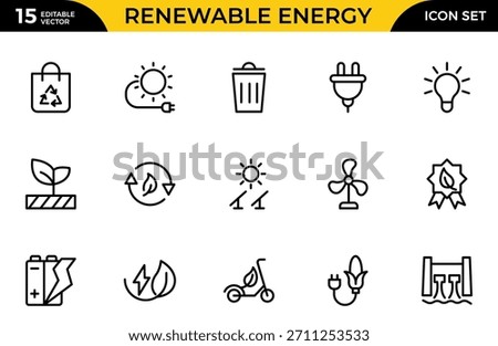 Renewable Energy Icon Set, alternative sources energy. Eco icon collection. Thin outline icons pack. Vector illustration