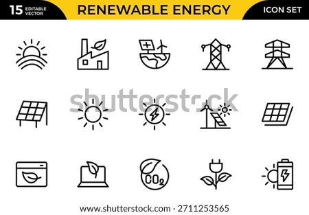 Renewable Energy Icon Set, alternative sources energy. Eco icon collection. Thin outline icons pack. Vector illustration