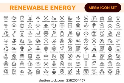 Renewable Energy Icon Set. A dynamic collection of icons showcasing sustainable energy solutions, perfect for environmental projects, educational materials, and green technology applications.