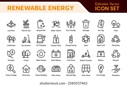Renewable Energy Icon Set. A dynamic collection of icons showcasing sustainable energy solutions, perfect for environmental projects, educational materials, and green technology applications.