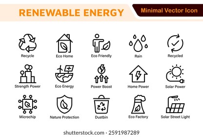 Renewable Energy Icon Set. A dynamic collection of icons showcasing sustainable energy solutions, perfect for environmental projects, educational materials, and green technology applications.