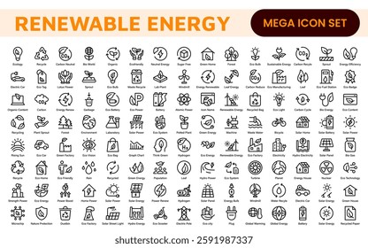Renewable Energy Icon Set. A dynamic collection of icons showcasing sustainable energy solutions, perfect for environmental projects, educational materials, and green technology applications.