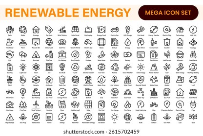Renewable Energy Icon Set. A dynamic collection of icons showcasing sustainable energy solutions, perfect for environmental projects, educational materials, and green technology applications.