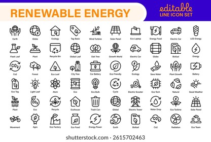Renewable Energy Icon Set. A dynamic collection of icons showcasing sustainable energy solutions, perfect for environmental projects, educational materials, and green technology applications.