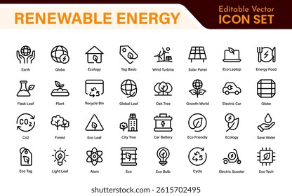 Renewable Energy Icon Set. A dynamic collection of icons showcasing sustainable energy solutions, perfect for environmental projects, educational materials, and green technology applications.