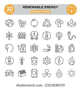 Renewable Energy Icon Set. Editable Stroke.