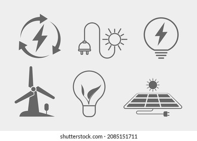 Renewable energy icon set. Flat style illustration. Isolated on white background. 