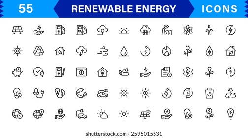 Renewable Energy Icon Set. High-Quality Icons for Solar, Wind, Green Energy, Sustainability, and Clean Power Solutions