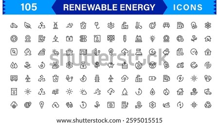 Renewable Energy Icon Set. High-Quality Icons for Solar, Wind, Green Energy, Sustainability, and Clean Power Solutions