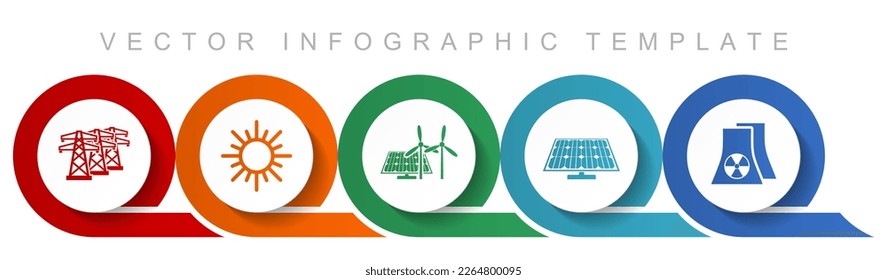 Renewable energy icon set, miscellaneous icons such as power line, sun, solar panel and nuclear power plant for webdesign and mobile applications, flat design infographic vector template in eps 10