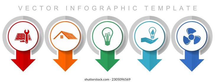 Renewable energy icon set, miscellaneous pointer icons such as solar panel, house, light bulb and heater for webdesign and mobile applications, modern design infographic vector template