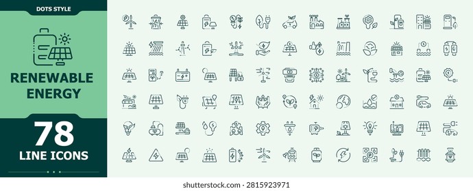 Renewable Energy icon set. Power icon set. Modern thin line style icons. Contain linear sign power, global, environment, green energy, gas and more. Minimalist Editable stroke. Pixel Perfect.