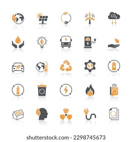 Renewable Energy Icon Set With Reflect On White Background.