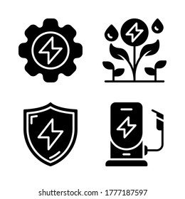 Renewable Energy icon set = setting electric, plant, shield, energy station.
Perfect for website mobile app, presentation, illustration and any other projects.