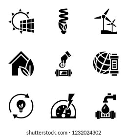Renewable energy icon set. Simple set of 9 renewable energy vector icons for web design isolated on white background