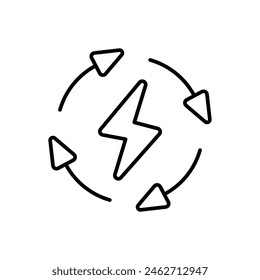 Renewable energy icon. Simple outline style. Cycle, electricity, design, arrow, circle, lightning, electrical, recycle energy concept. Thin line symbol. Vector illustration isolated.