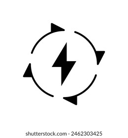 Renewable energy icon. Simple solid style. Cycle, electricity, design, arrow, circle, lightning, electrical, recycle energy concept. Silhouette, glyph symbol. Vector illustration isolated.