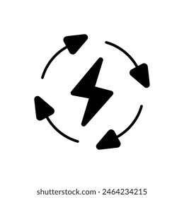 Renewable energy icon. Simple solid style. Cycle, electricity, design, arrow, circle, lightning, electrical, recycle energy concept. Silhouette, glyph symbol. Vector illustration isolated.