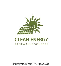 renewable energy icon with solar panel and sun isolated on white background
