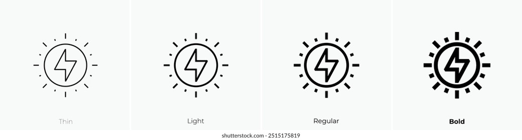 ícone energias renováveis. Design fino, leve, regular e negrito, isolado no fundo branco